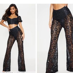 Black Lace Sheer Flare Pants